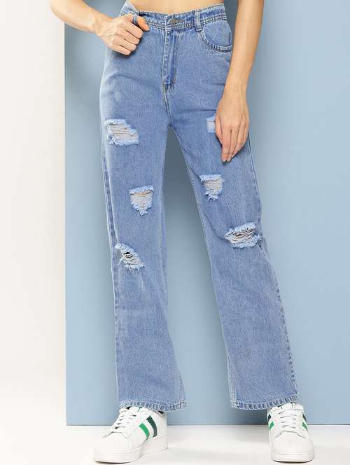 girls distressed high rise staright fit jeans - 21901003 - Standard Image - 0