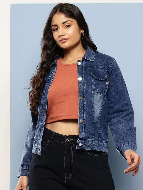 women solid long sleeves denim jacket