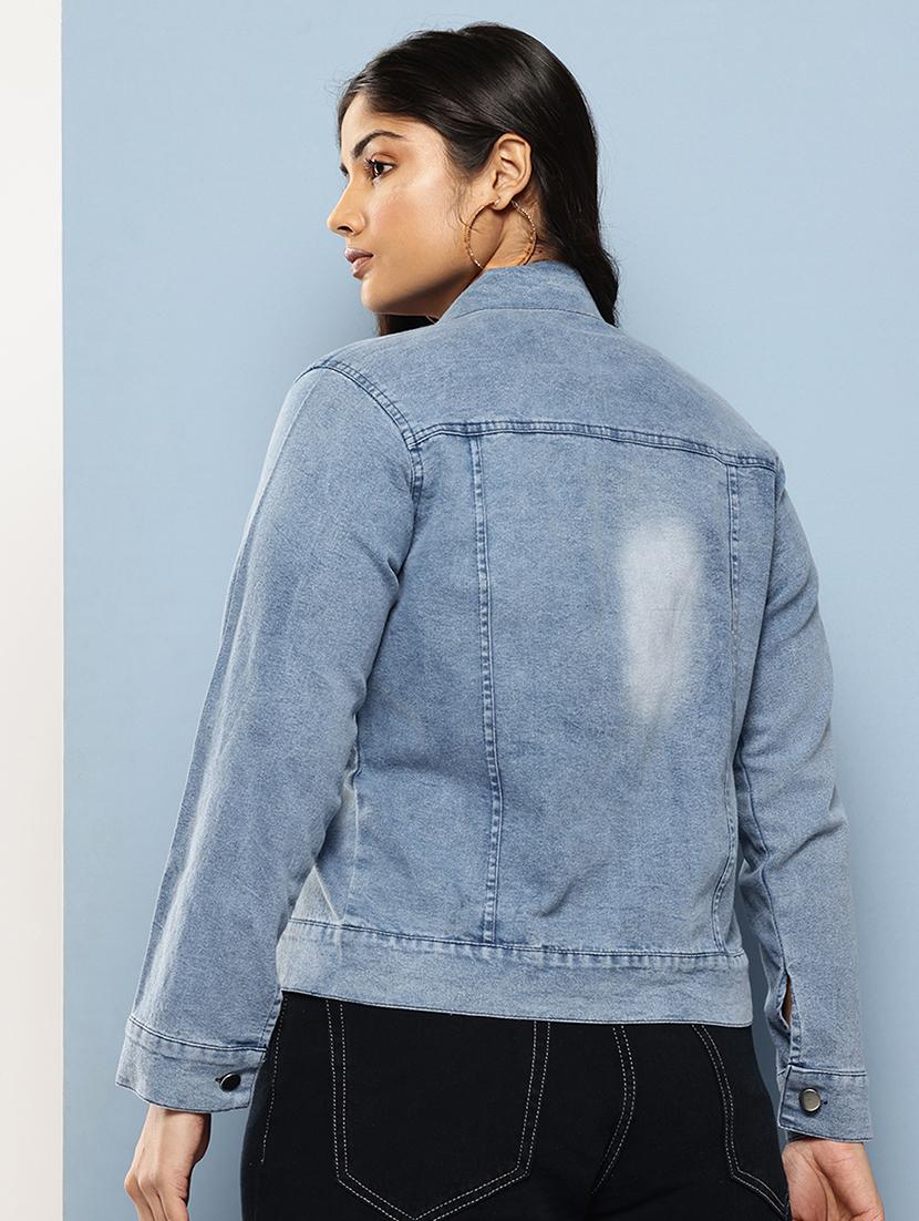 women solid long sleeves denim jacket - 21901180 - Standard Image - 1