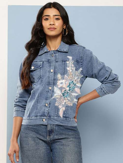 women embroidered long sleeves denim jacket - 21901182 -  Standard Image - 0