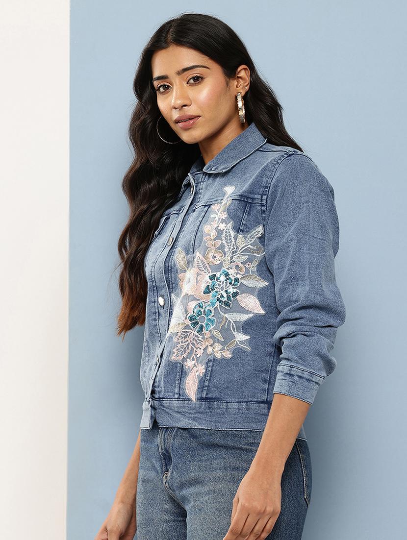 women embroidered long sleeves denim jacket - 21901182 -  Standard Image - 1