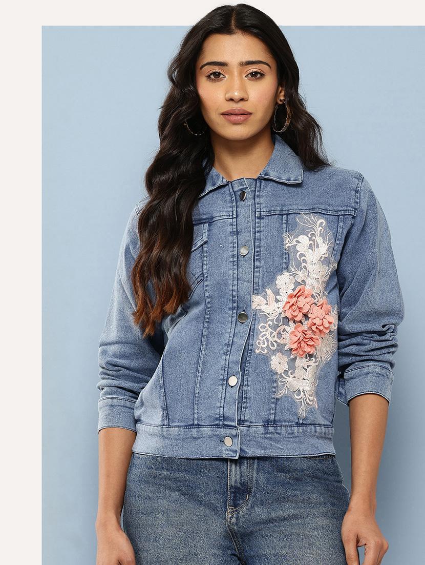 women embroidered long sleeves denim jacket - 21901183 -  Zoom Image - 0