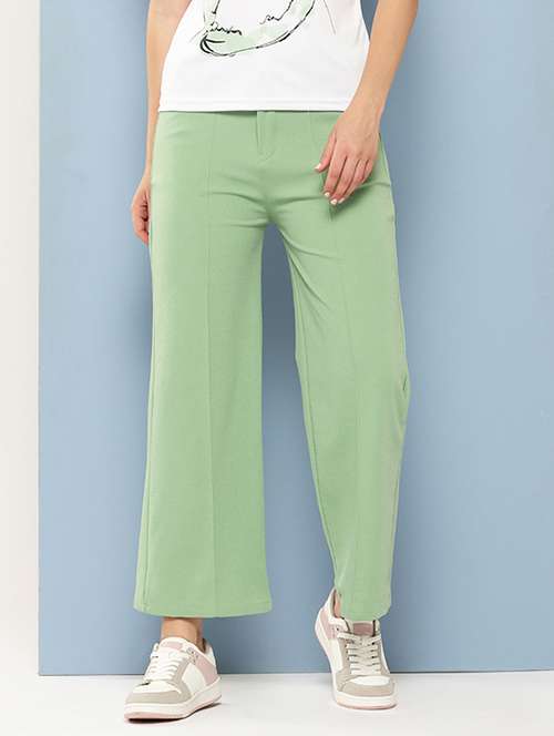 women solid mid rise straight utrouser - 21901230 - Standard Image - 0