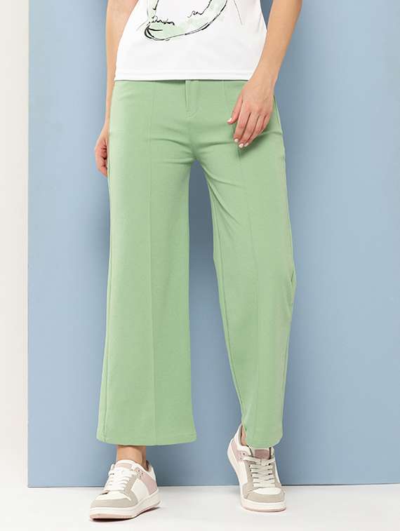 women solid mid rise straight utrouser - 21901230 - Zoom Image - 0