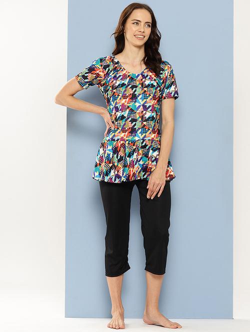 women printed swim set with swimming cap - 21901263 - Standard Image - 0