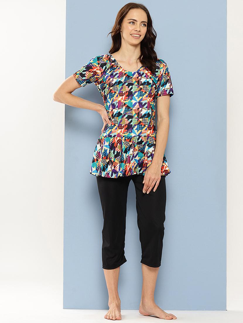 women printed swim set with swimming cap - 21901263 - Zoom Image - 0