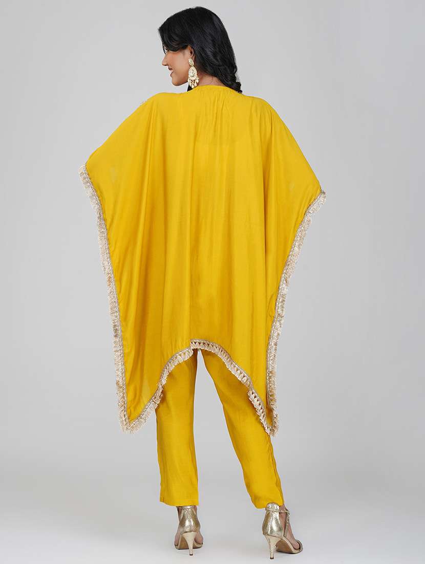 women yellow kimono sleeve kaftan kurta pant set - 21901377 -  Standard Image - 4