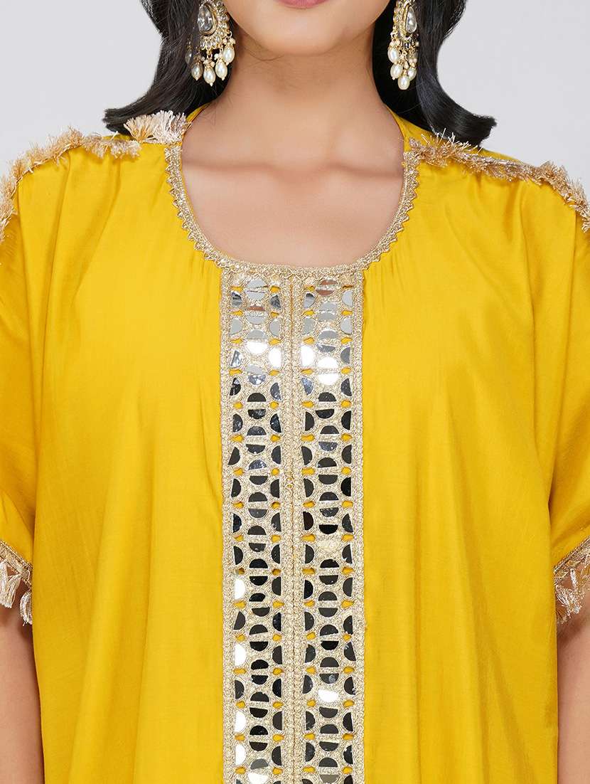 women yellow kimono sleeve kaftan kurta pant set - 21901377 -  Standard Image - 6
