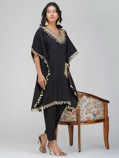 women black kimono sleeve kaftan kurta pant set - 21901378 - Standard Image - 0