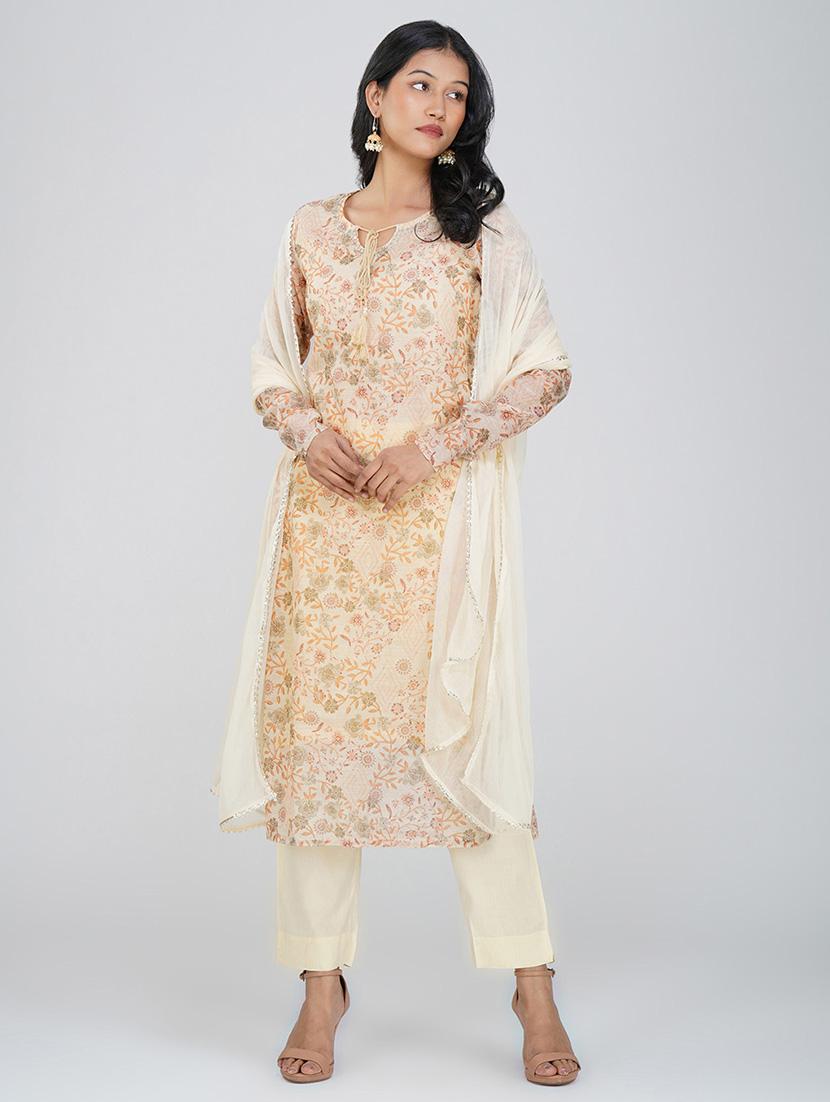 women beige long sleeve kurta pant with dupatta set - 21901383 - Standard Image - 1