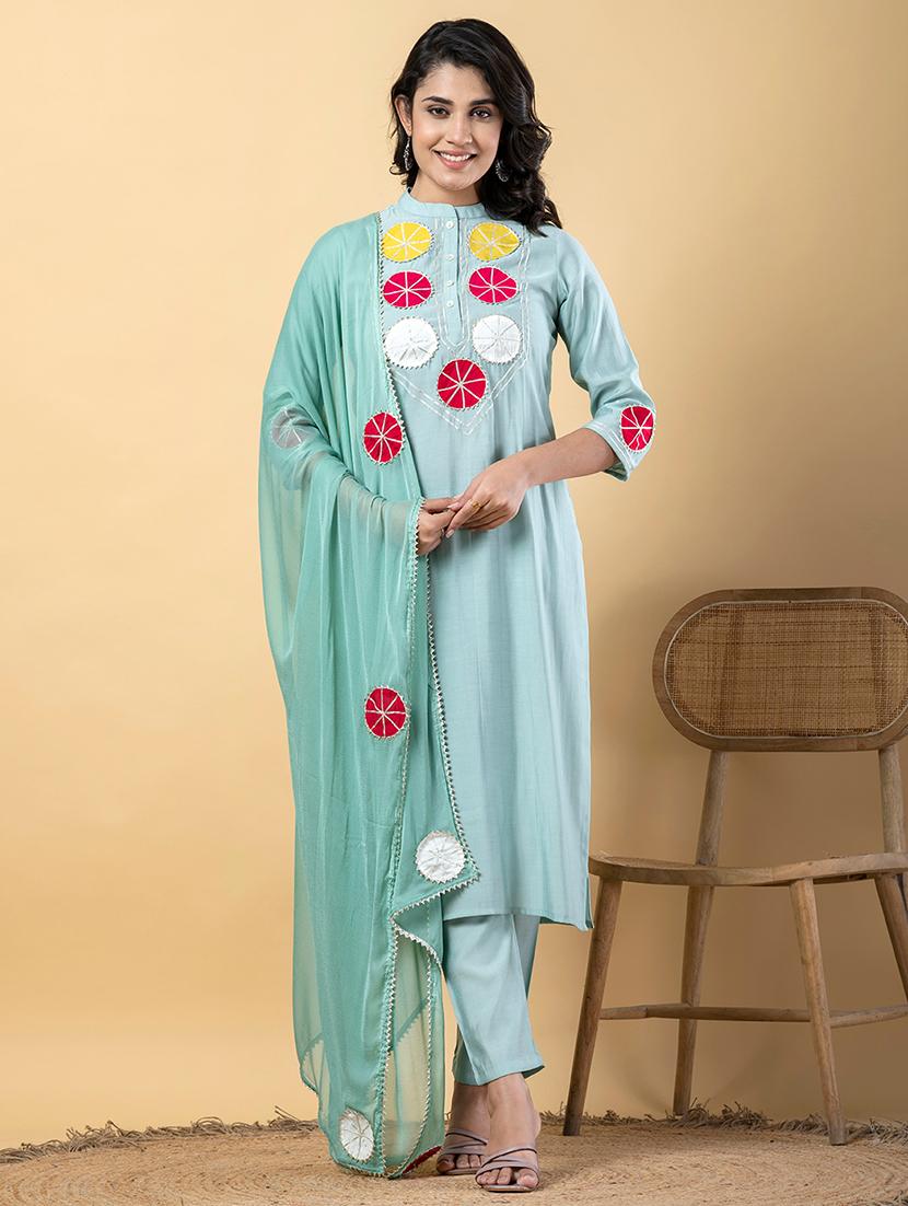 women three quarter sleeve kurta pant with dupatta set - 21901536 -  Standard Image - 1