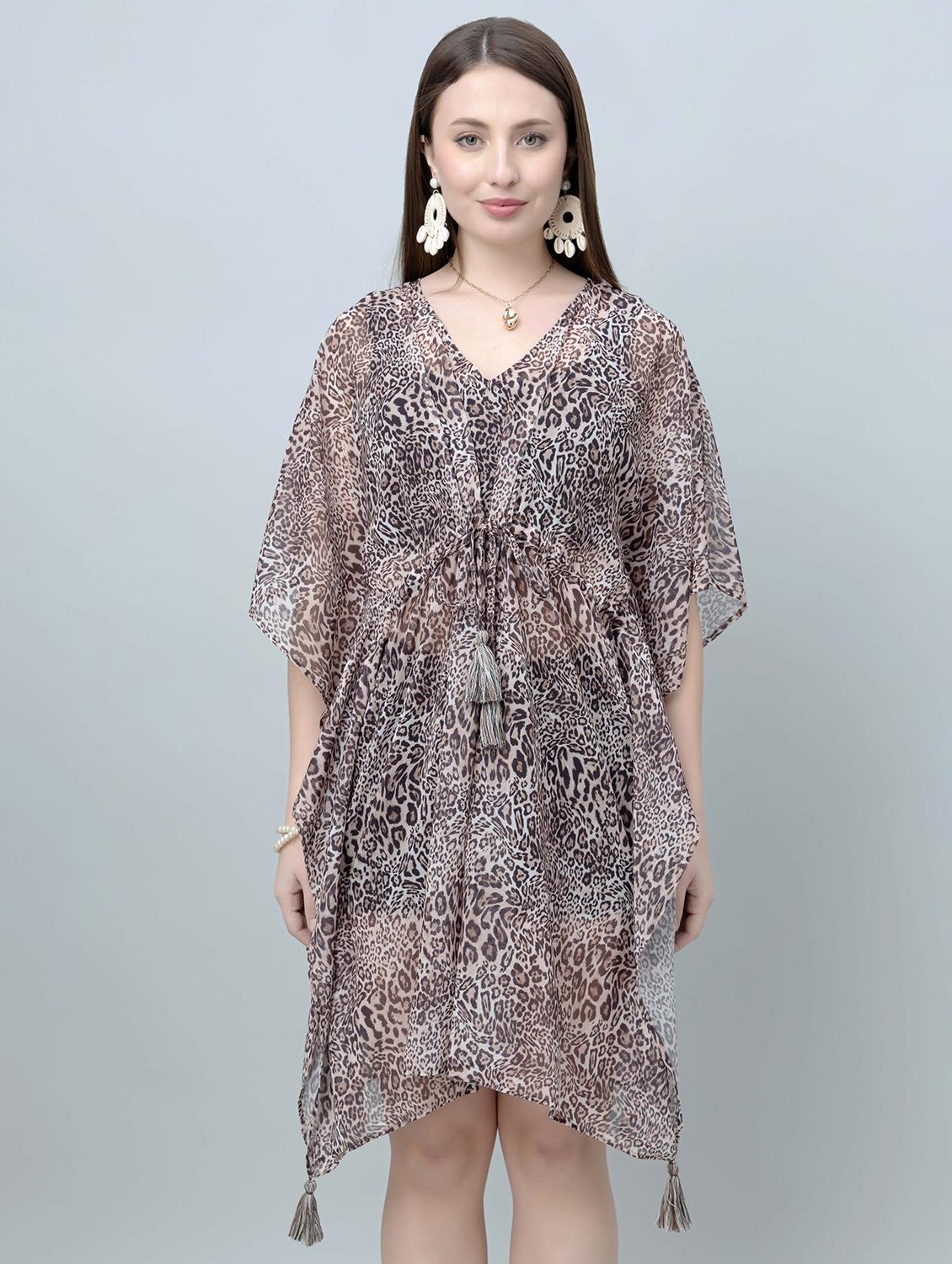women animal printed kimono sleeves kaftan dress - 21901570 - Standard Image - 1