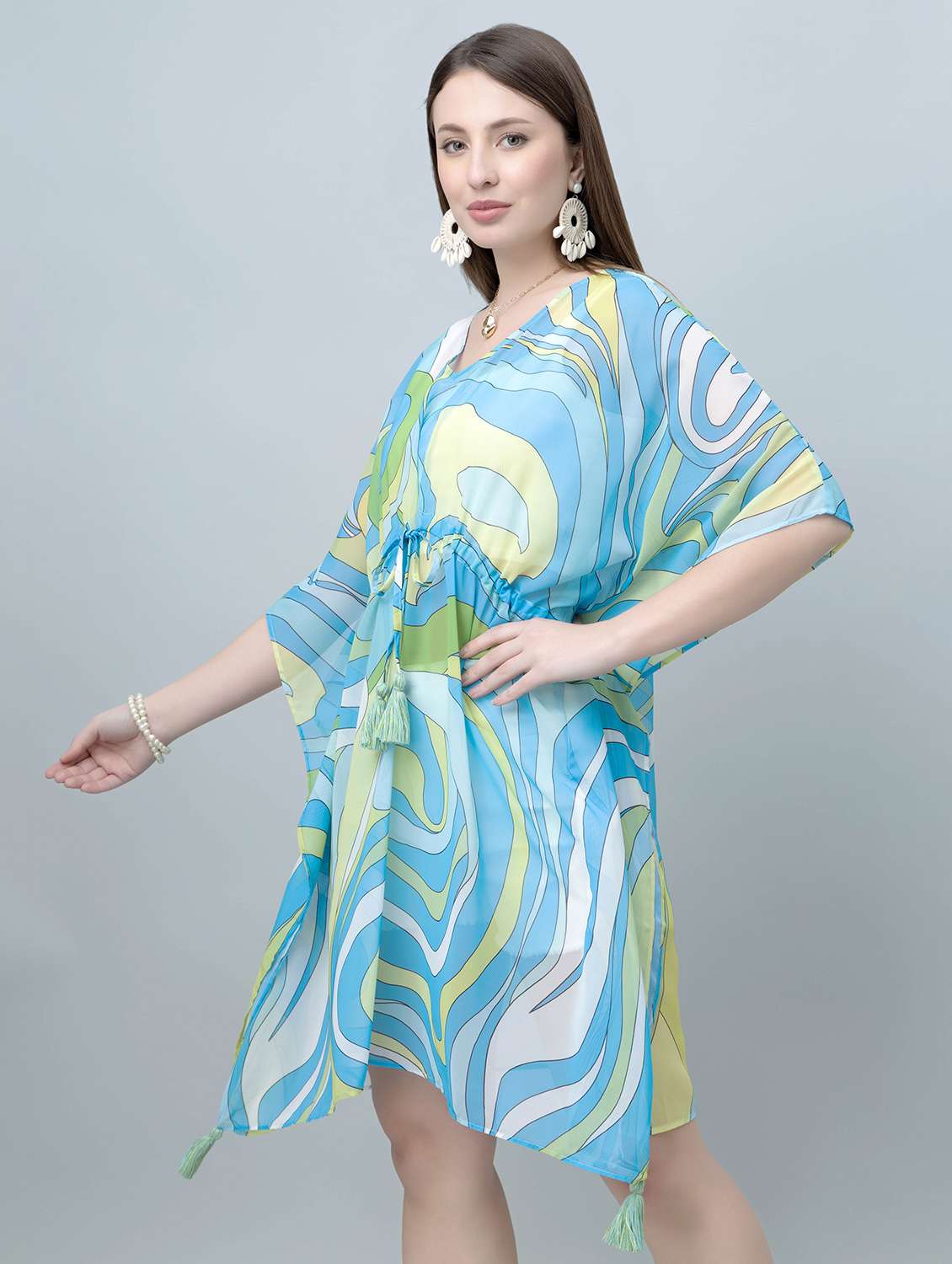 Women Printed Kimono Sleeves Kaftan Dress