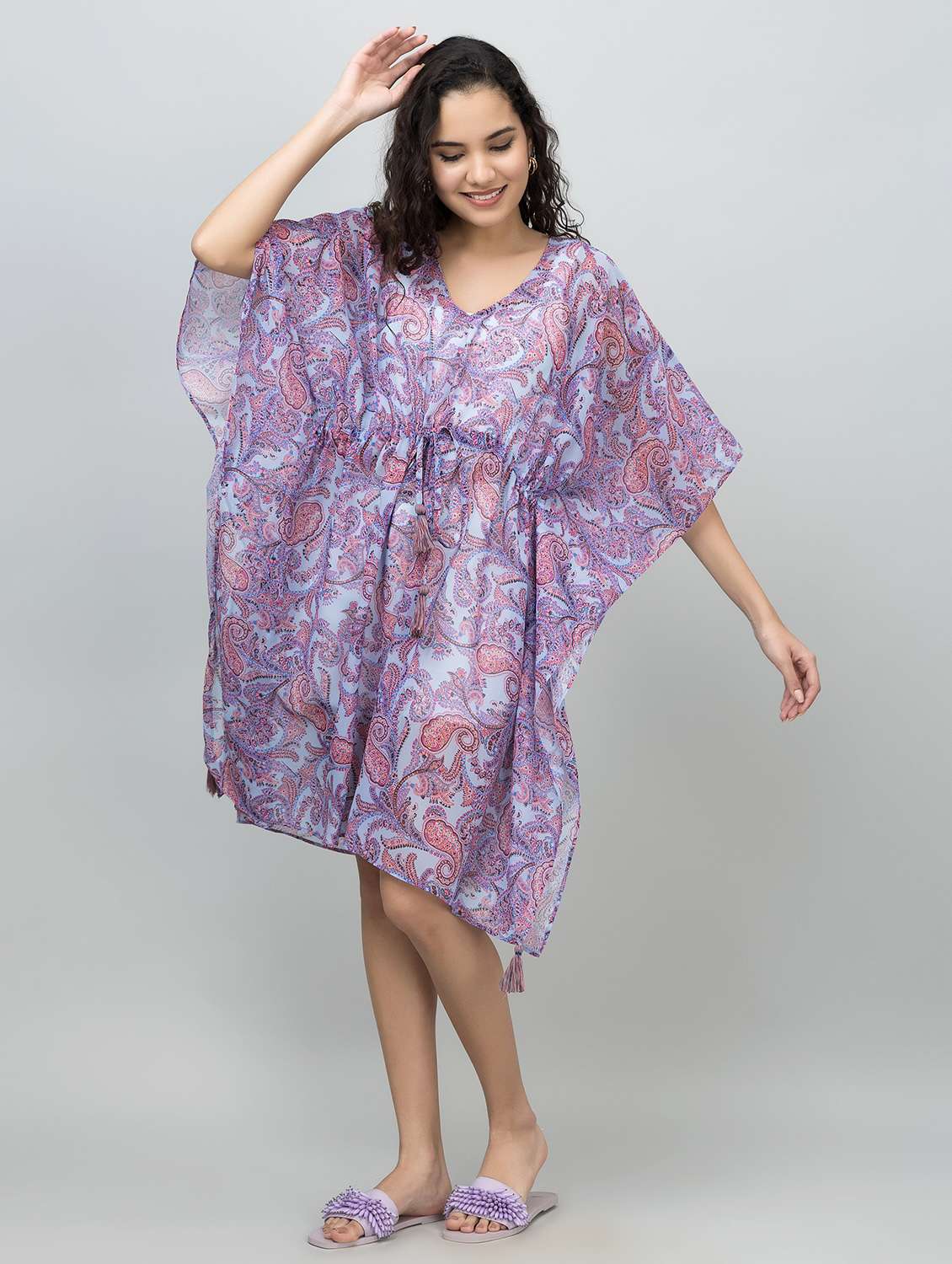 Women Printed Kimono Sleeves Kaftan Dress