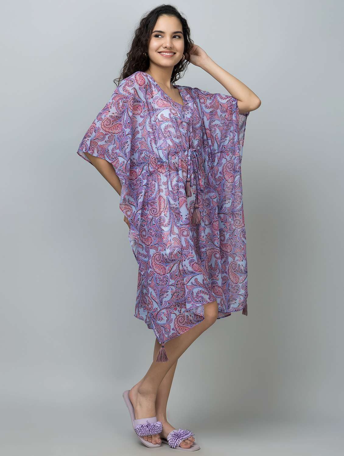 Women Printed Kimono Sleeves Kaftan Dress