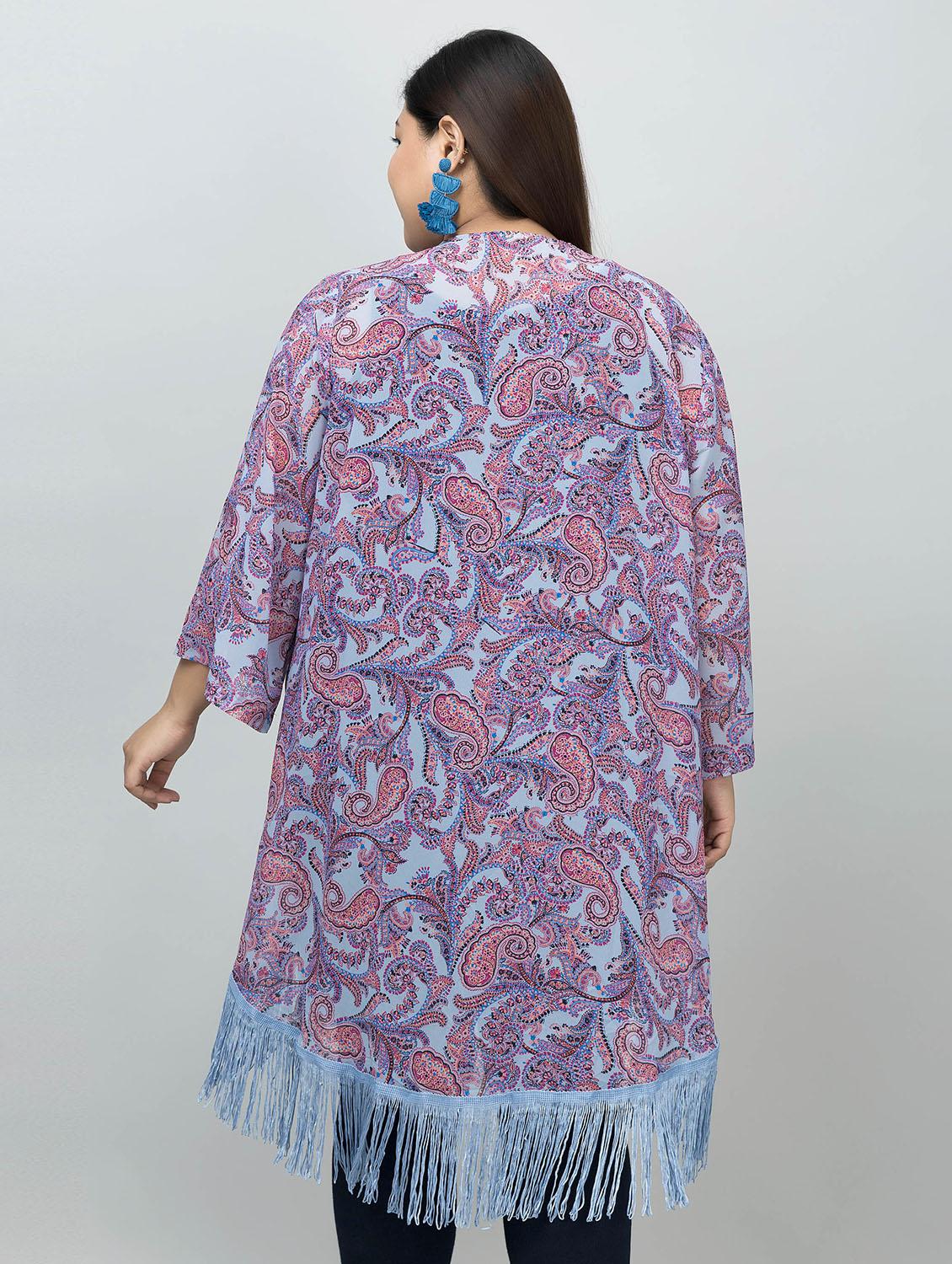 women plus size printed fringed hem shrug - 21901587 - Standard Image - 4