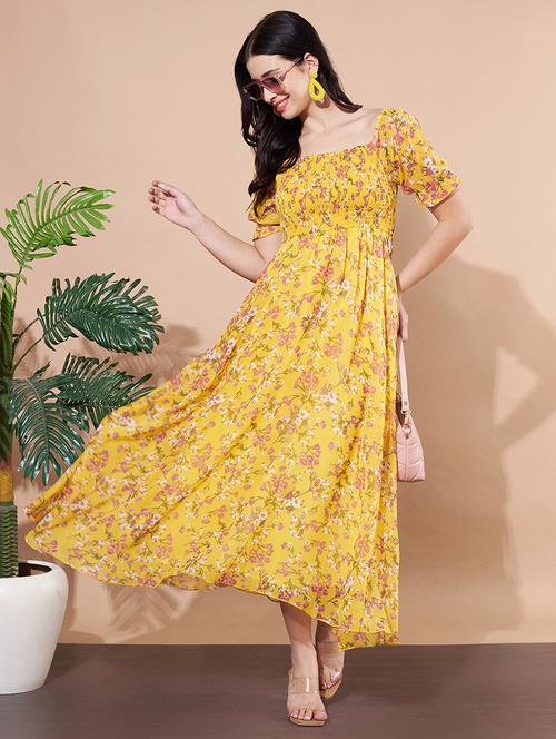 women printed puff sleeves fit& flared dress - 21901596 -  Standard Image - 0