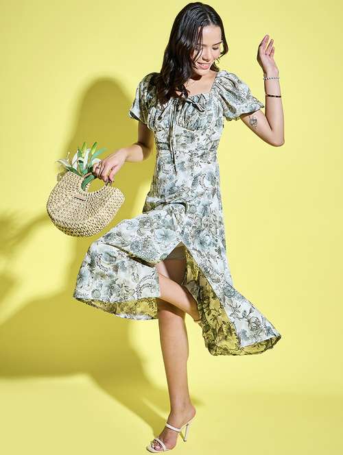 women printed puff sleeves a-line dress - 21901608 -  Standard Image - 0