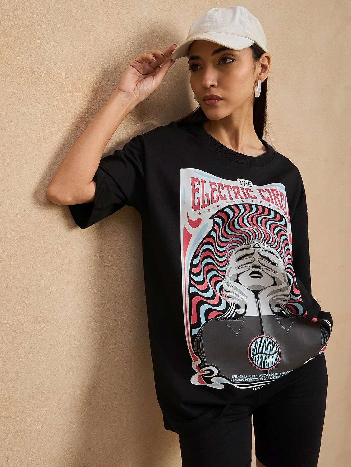 women front print round neck oversized t-shirt - 21902871 -  Standard Image - 1