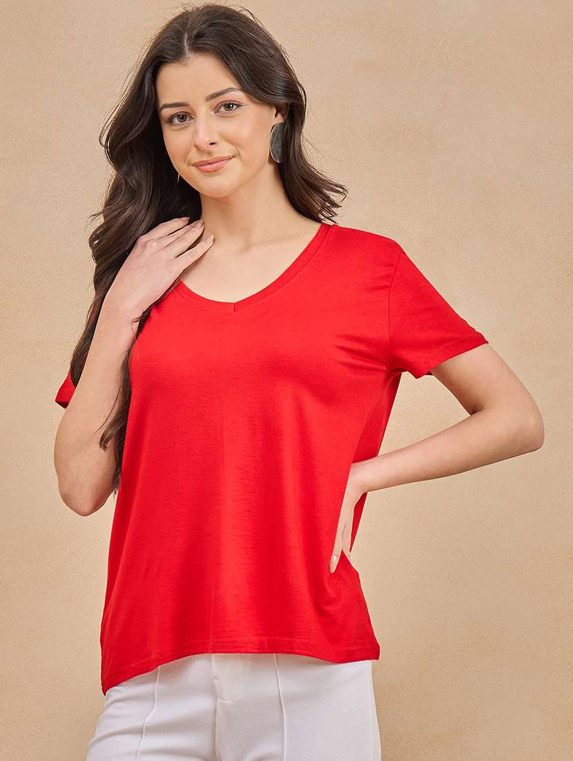 women solid short sleeves regular fit t-shirt
