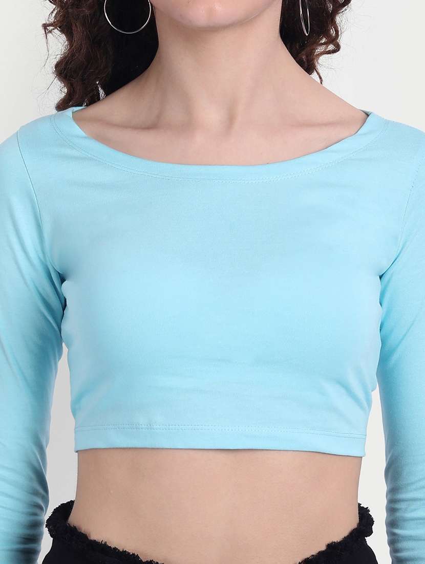 women solid long sleeves crop top - 21903525 -  Standard Image - 4