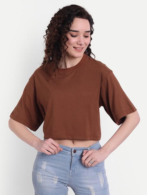 women solid short sleeves crop t-shirt - 21903533 -  Standard Image - 0