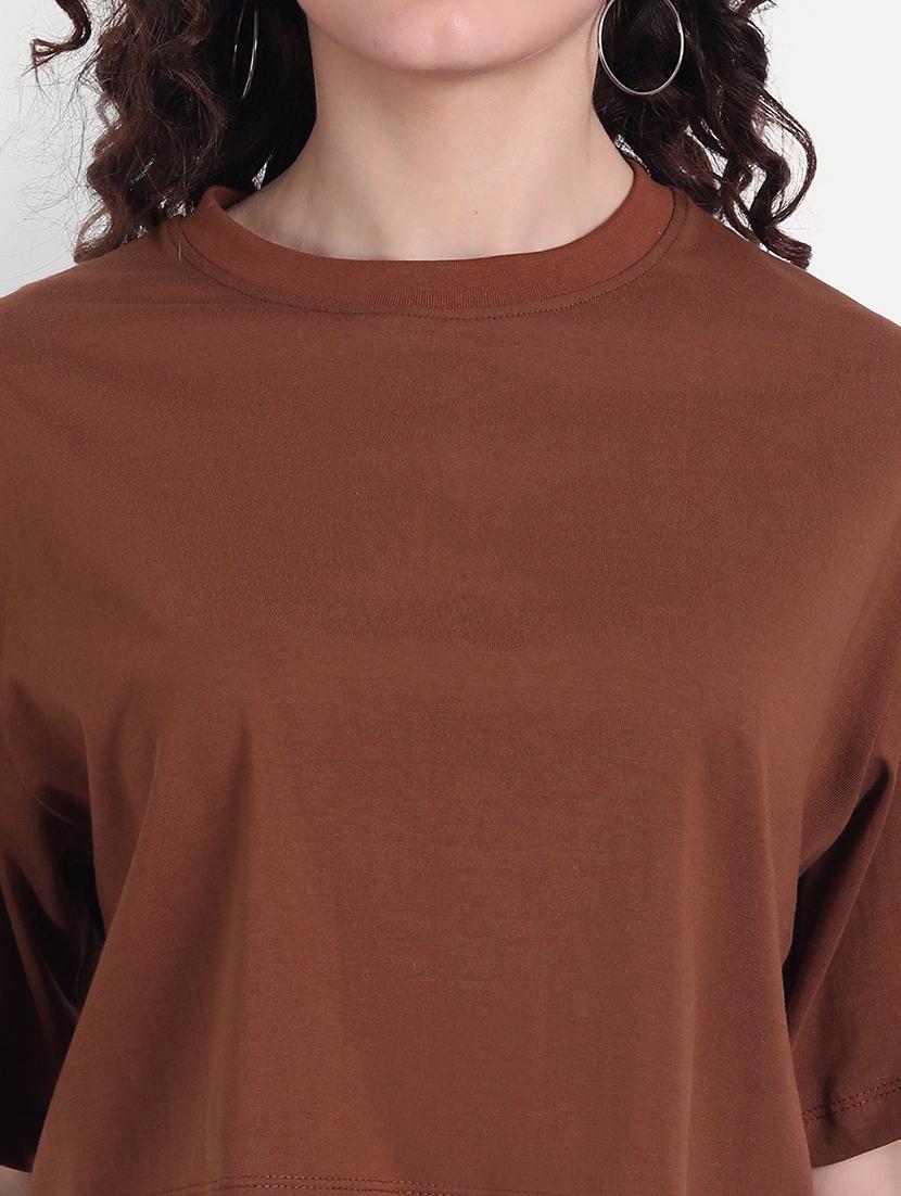 women solid short sleeves crop t-shirt - 21903533 - Standard Image - 4