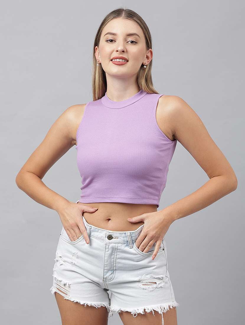women solid sleeveless crop top - 21903552 -  Zoom Image - 0