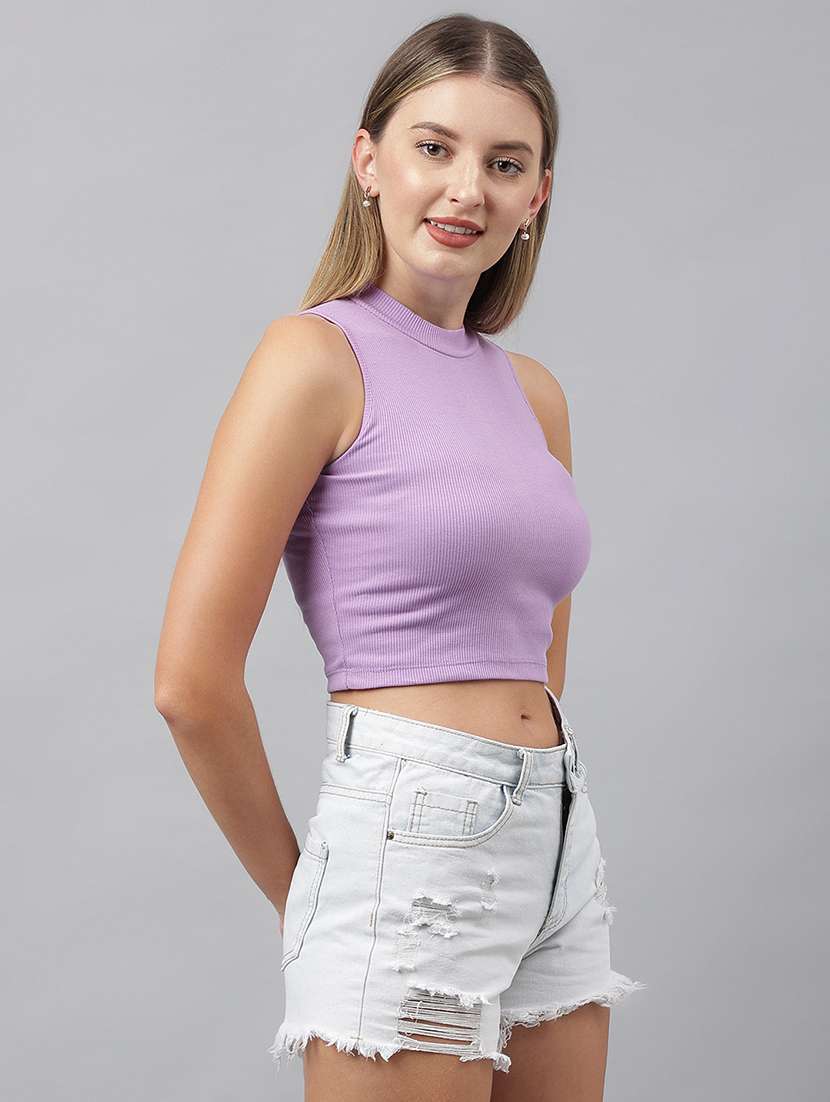 women solid sleeveless crop top - 21903552 -  Standard Image - 1