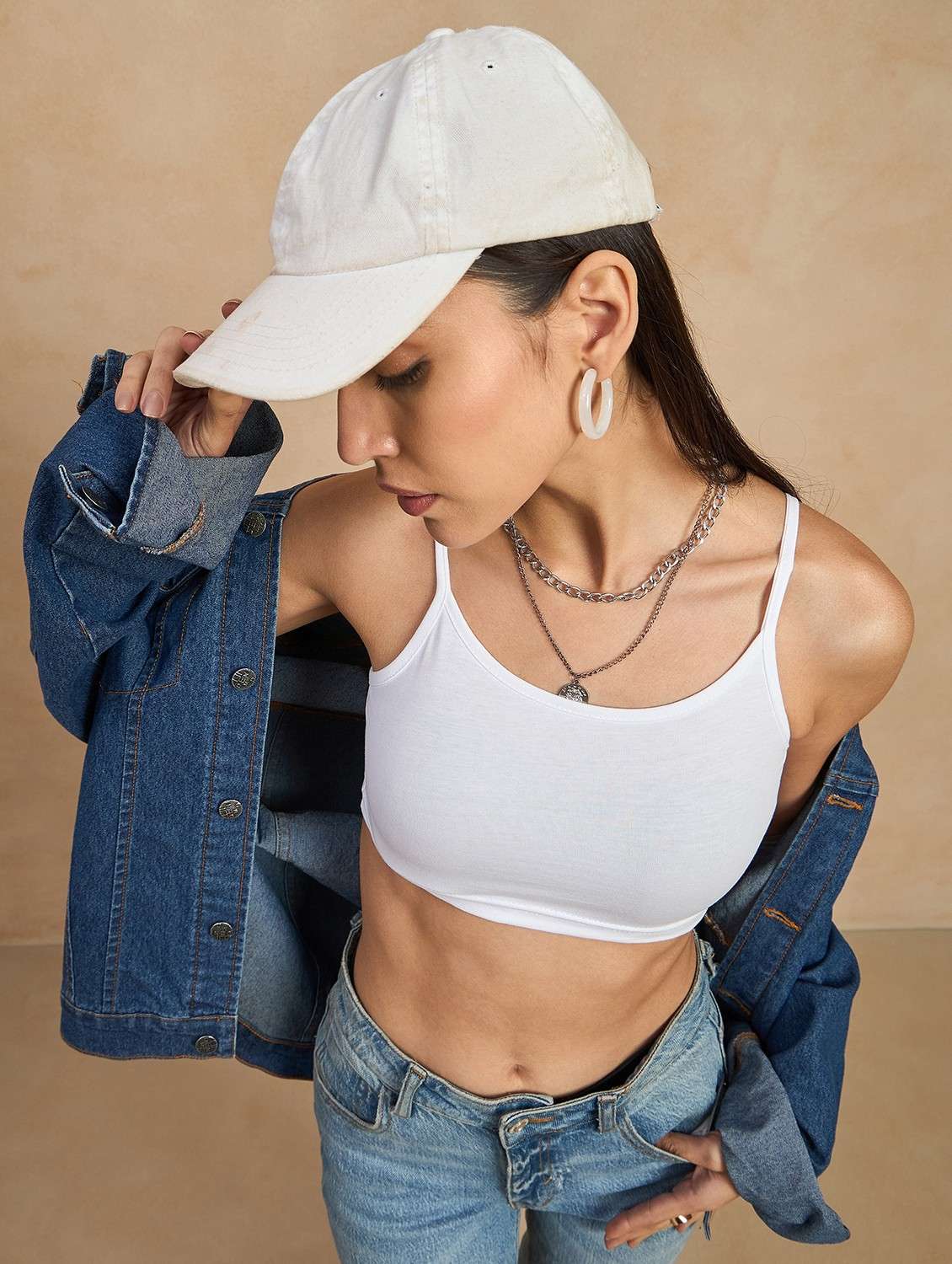 women solid shoulder strap crop top - 21903584 -  Standard Image - 1