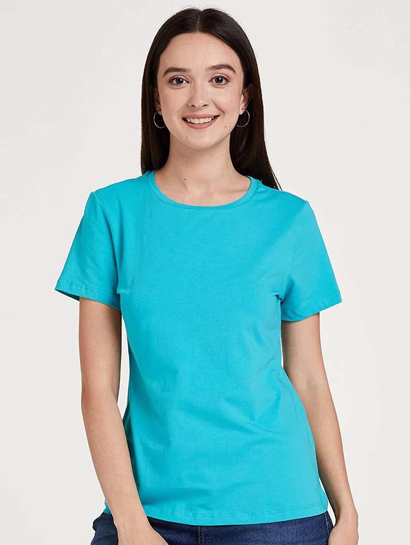 women solid round neck casual wear t-shirt