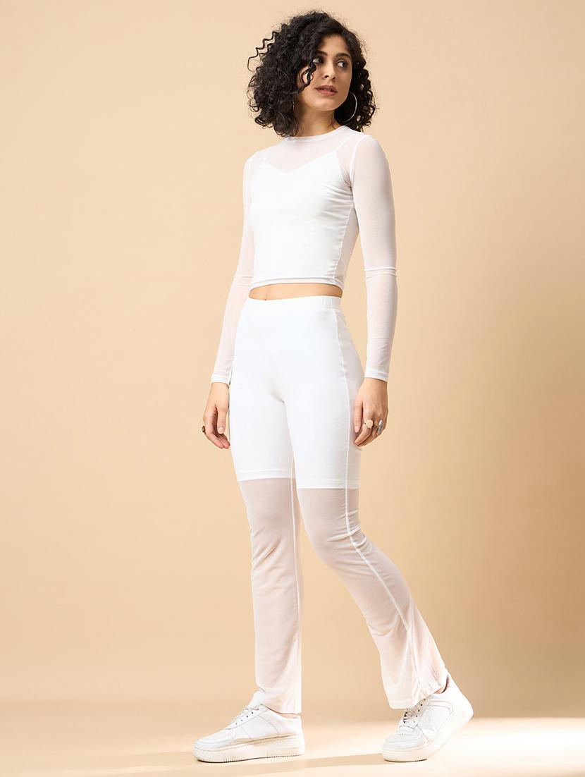 women solid long sleeves sheer back crop top - 21903804 -  Standard Image - 1