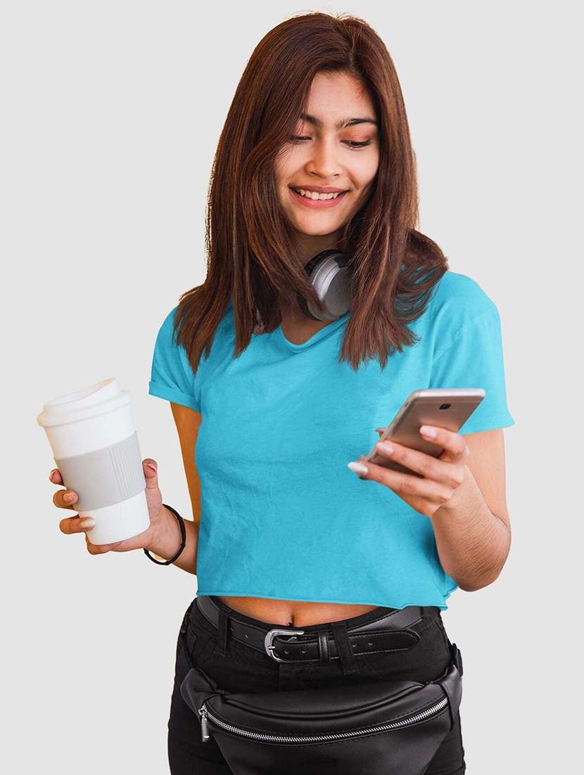 women solid short sleeve crop t-shirt