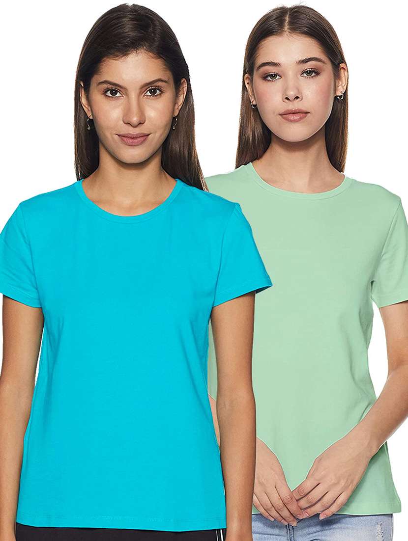 women pack of 2 solid round neck t-shirt