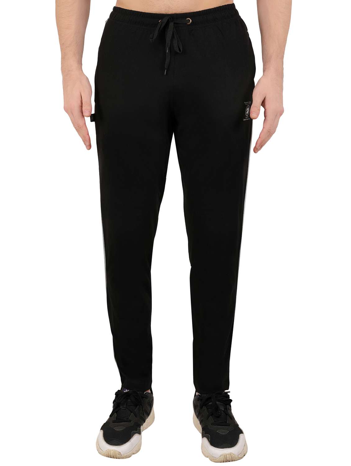 men solid mid rise full length track pant