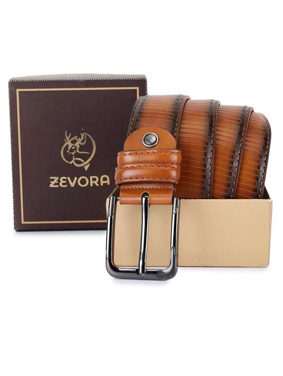 men tan buckle closure belt