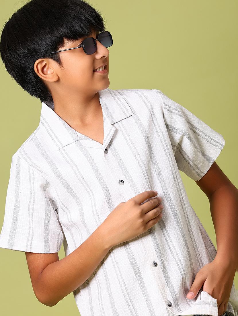 boys striped cuban collared short sleeve shirt - 21904246 -  Zoom Image - 0