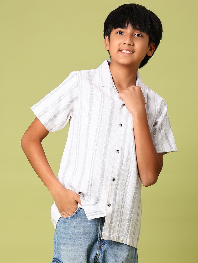 boys striped cuban collared short sleeve shirt - 21904246 -  Standard Image - 1