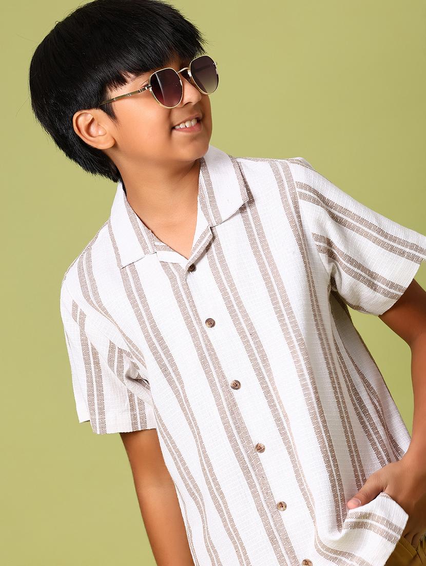 boys striped cuban collared short sleeve shirt