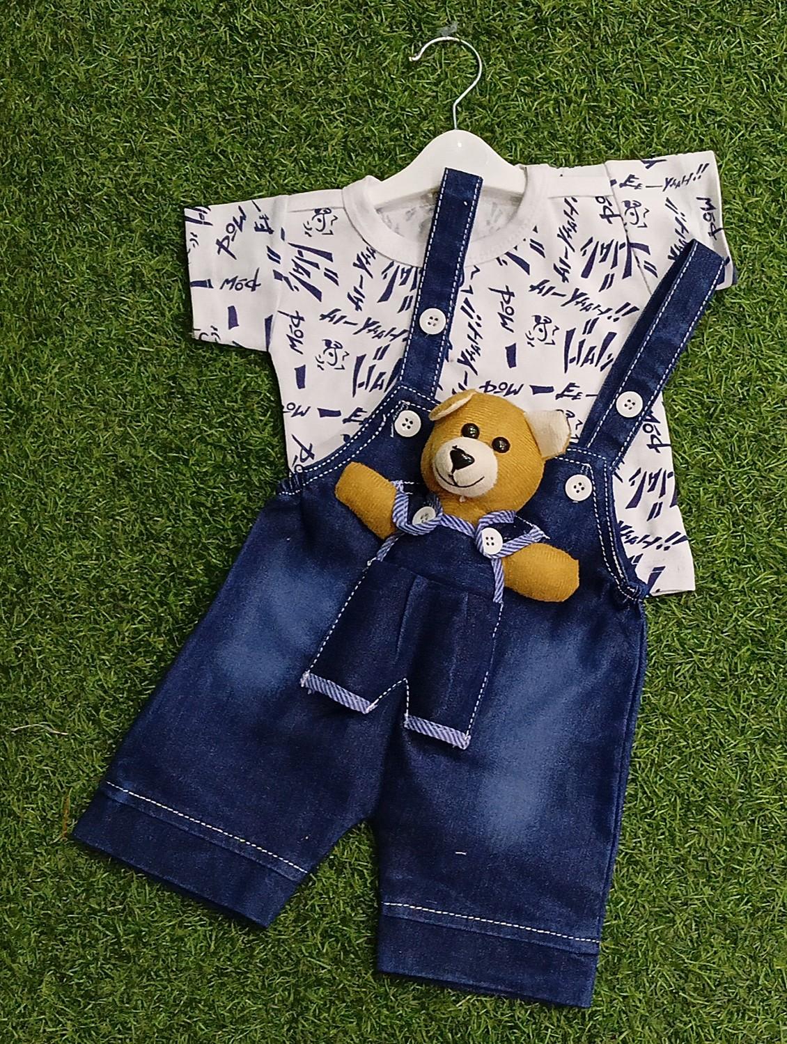 kids printed t-shirt & dungree set - 21904409 - Standard Image - 1