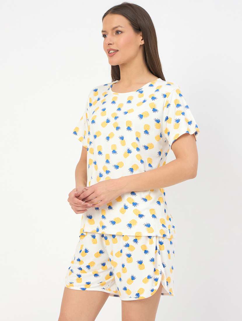 women printed nightwear shrorts set - 21904430 -  Standard Image - 1