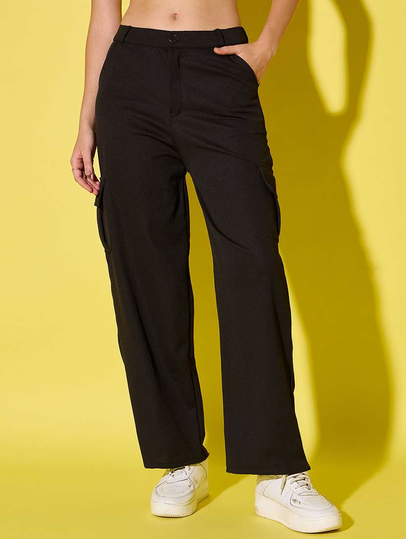 women solid mid rise cargo