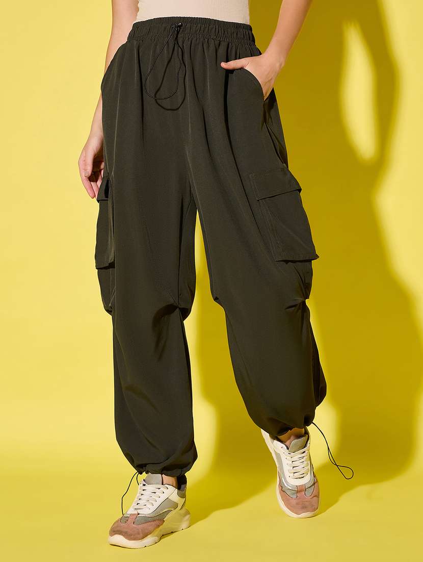 women solid high rise parachute pants - 21904436 -  Standard Image - 1