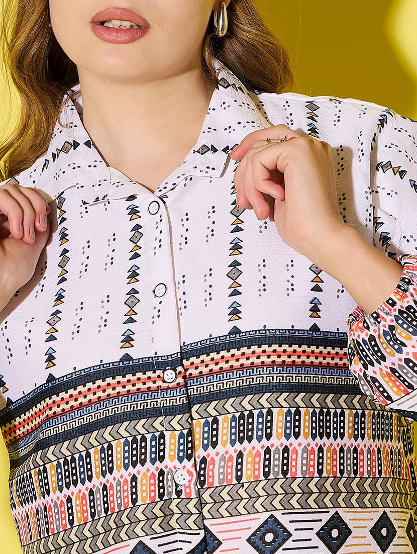 womenn printed collared puff sleeve regular shirt - 21904443 - Standard Image - 4