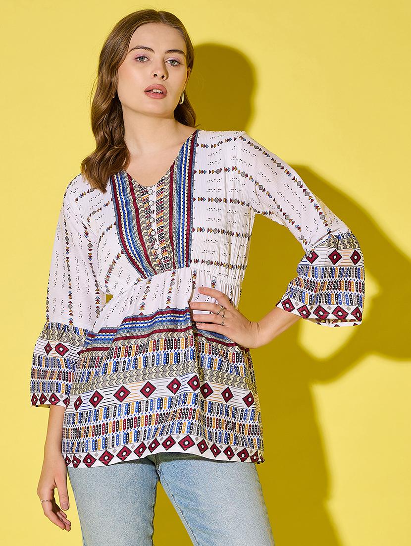 women printed bell sleeve flared top - 21904448 -  Standard Image - 1