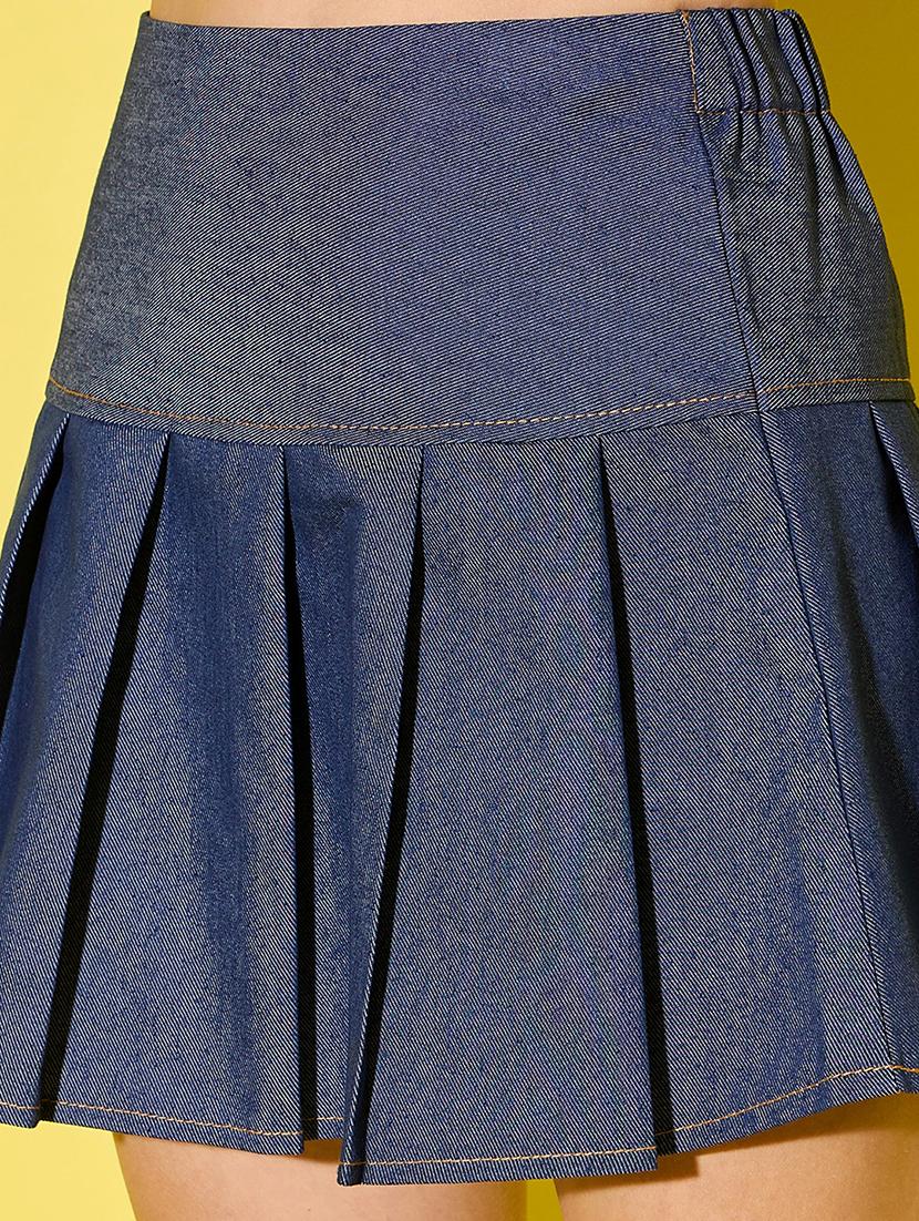 women solid high rise pleated denim skirt - 21904453 - Standard Image - 4