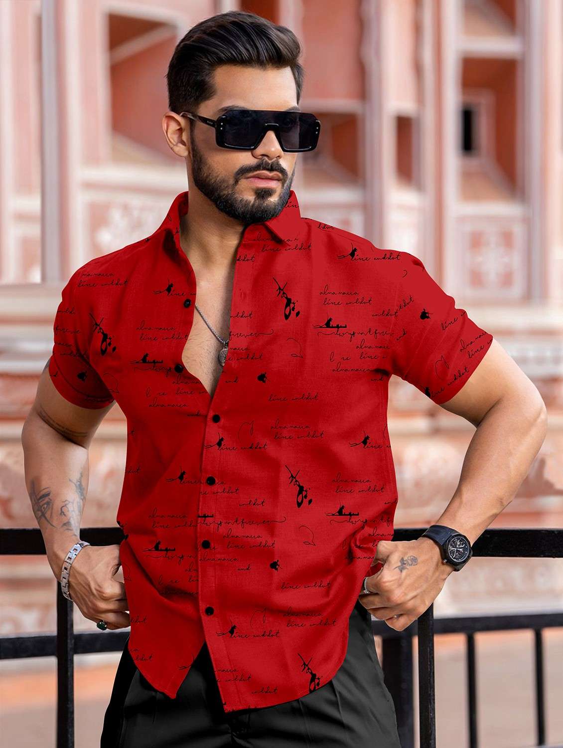men printed short sleeve regular fit casual shirt - 21904573 -  Standard Image - 1