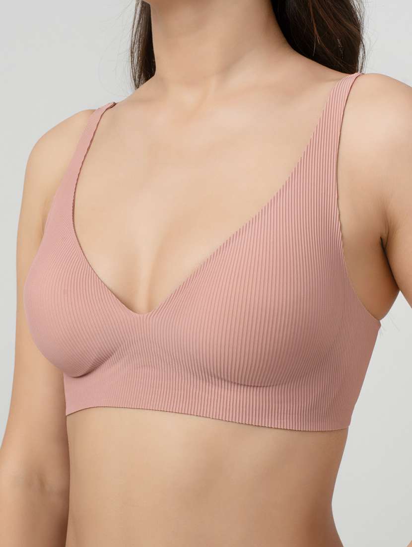 women solid lightly padded plunge bra - 21904847 -  Standard Image - 4