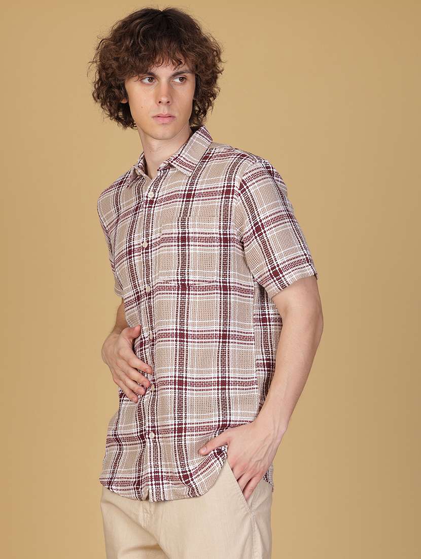 men checkered short sleeve regular fit casual shirt - 21905114 -  Standard Image - 1