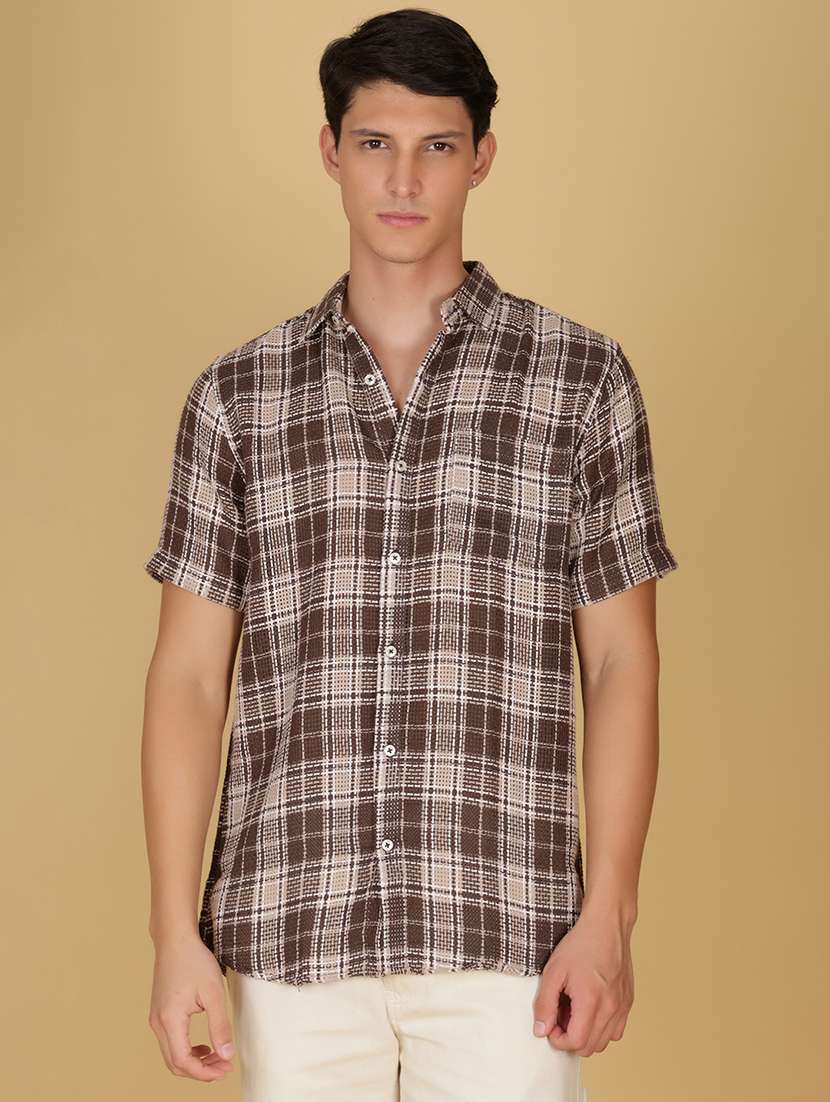 men checkered short sleeve regular fit casual shirt - 21905115 -  Standard Image - 1